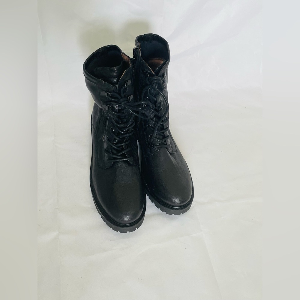 New Nero Giardini Women's Black Leather Lace Up Side Zipper Combat Boots Italy